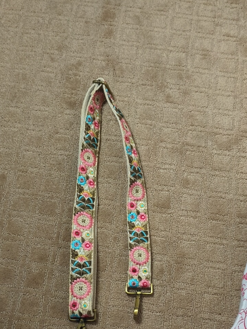 Floral Embroidered Adjustable Guitar-Style Strap - Pink & Blue
